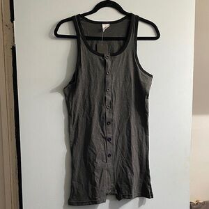 Sleeveless Button-Front Bodysuit Tank in Charcoal Gray